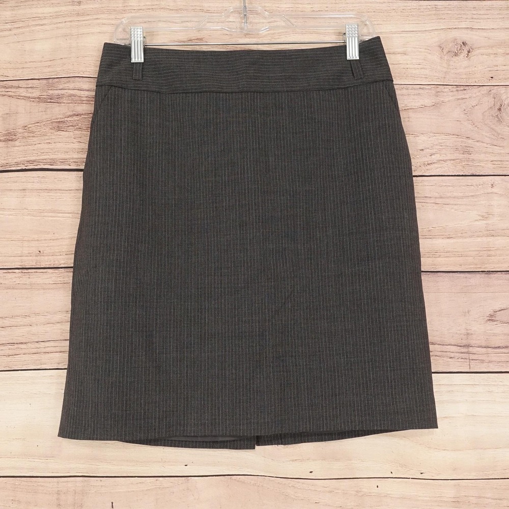 Banana Republic Skirt Womens 4 Gray Striped Pencil Knee Length Wool Stretch